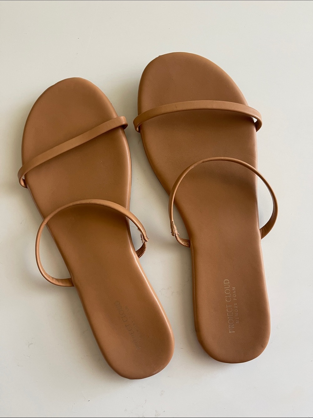 Tan Minimal Slide Sandals with Thin Straps